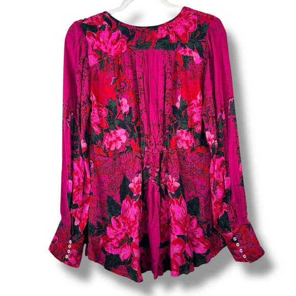Free People Mikayla Scarlet Combo Red Printed Floral Front Hook Blouson Blouse - Picture 8 of 11